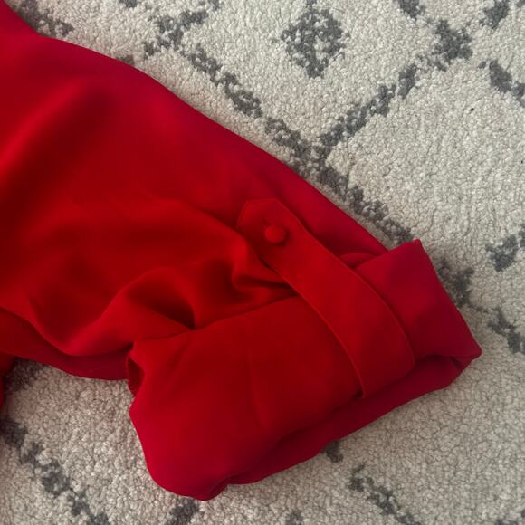 Womens Express Red long sleeve V neck blouse flowy Career Work Holiday Party - Picture 4 of 8